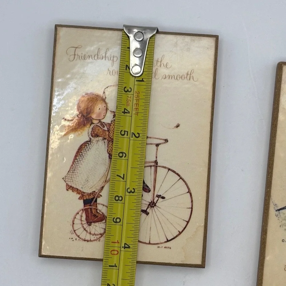 Vtg Holly Hobbie Wood Plaque Pair Cottagecore Prairie Wall Decor 1970s Art